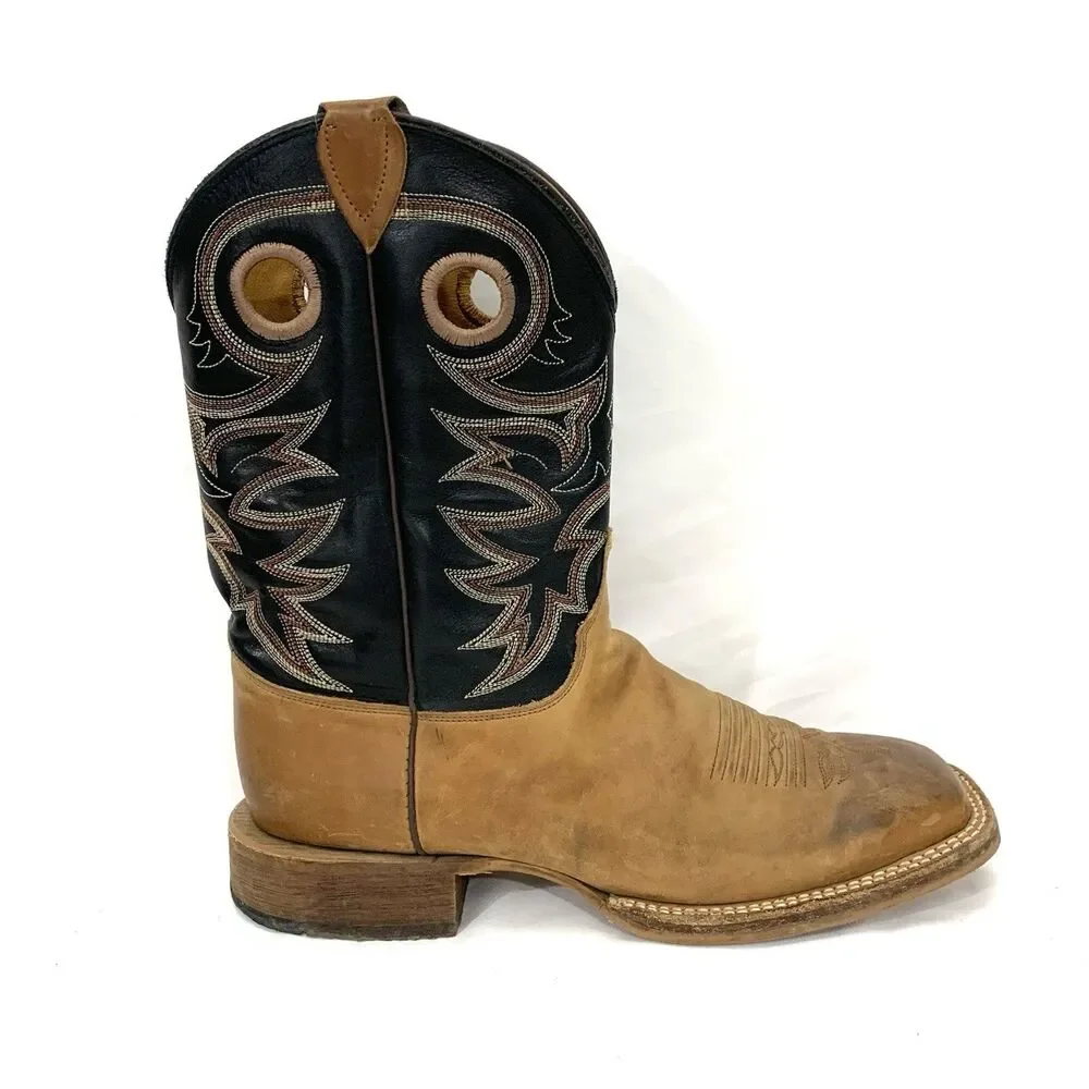 JUSTIN Embroidered Leather Boots Square Toe Mens Copper Brown BR740 Size 11 B